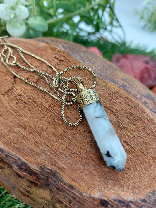 Moonstone Crystal Point Necklace
