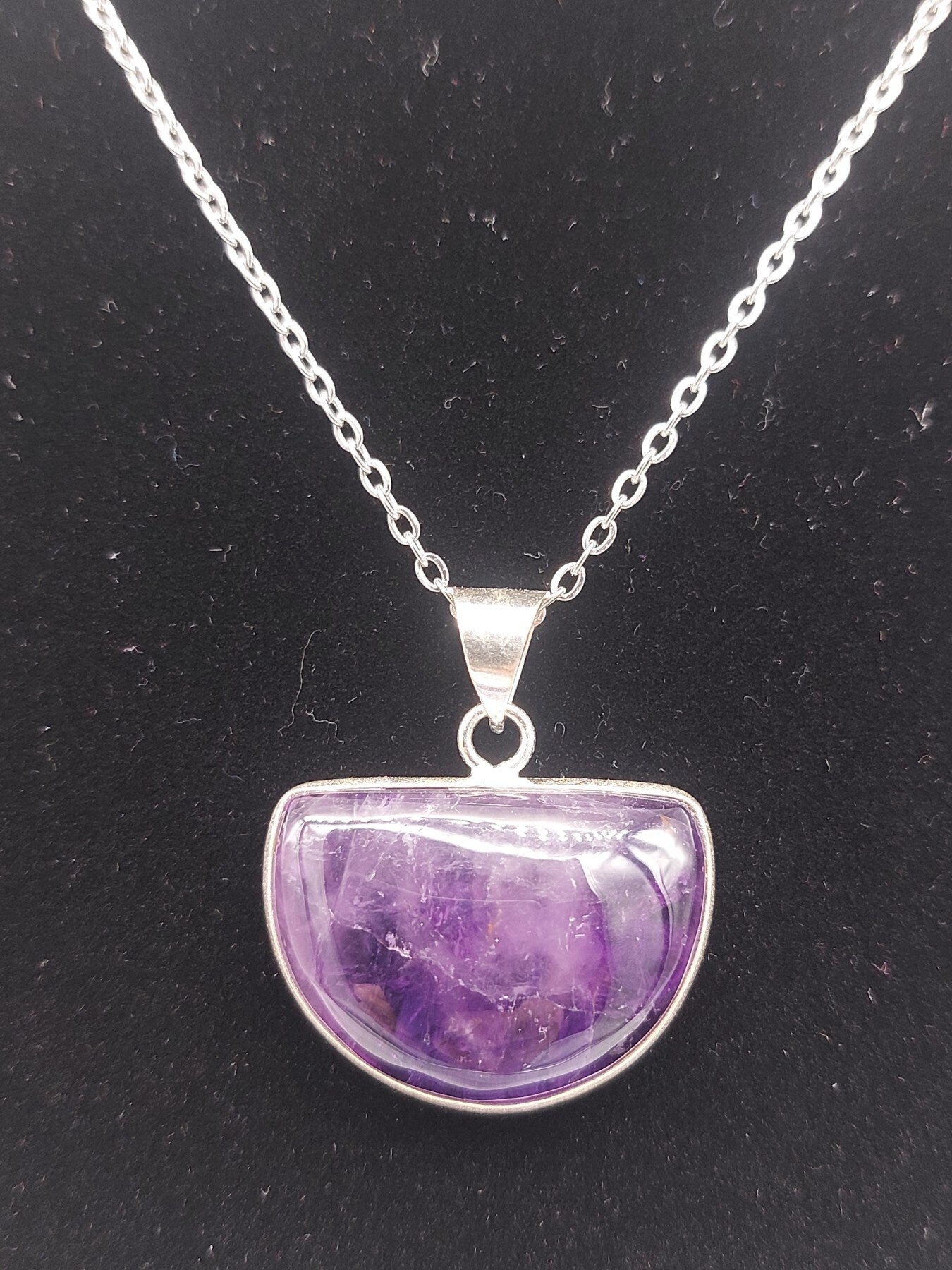 Amethyst Silver Plated Brass Pendant Cabochon Cut Healing Crystal