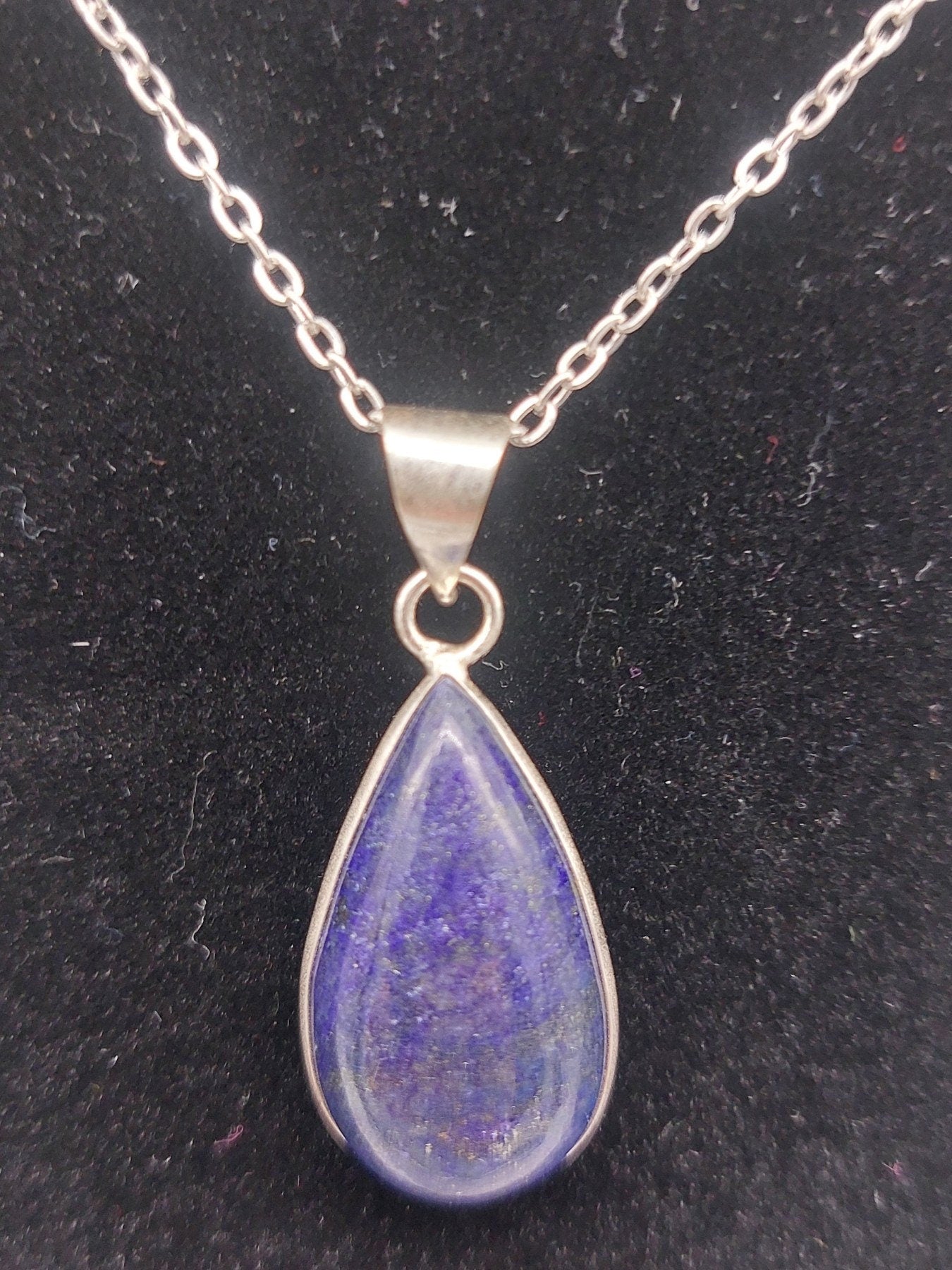 Lapis Lazuli Silver Plated Brass Pendant Cabochon Cut Healing Crystal