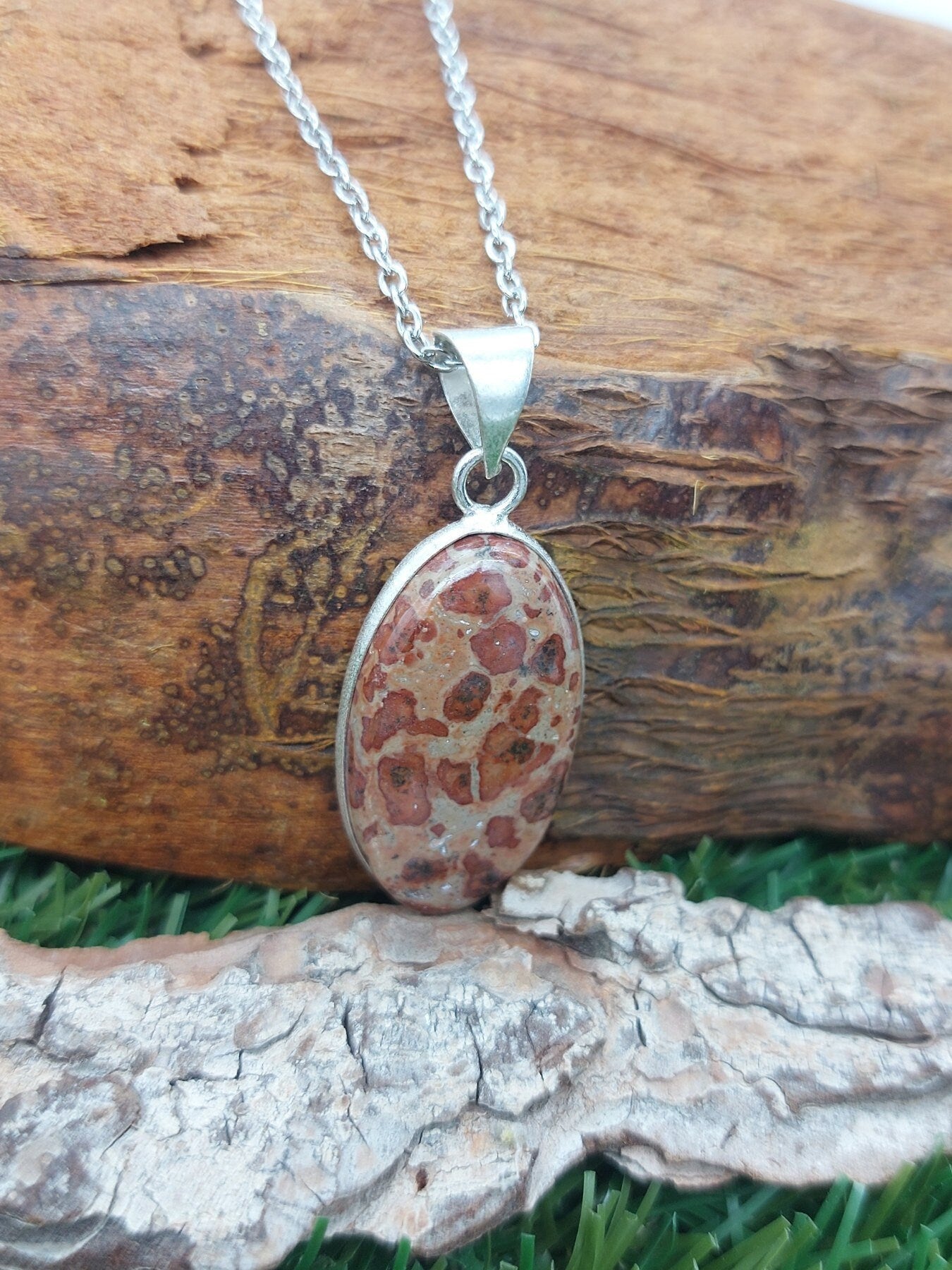 Leopard Skin Jasper Crystal Silver Plated Necklace