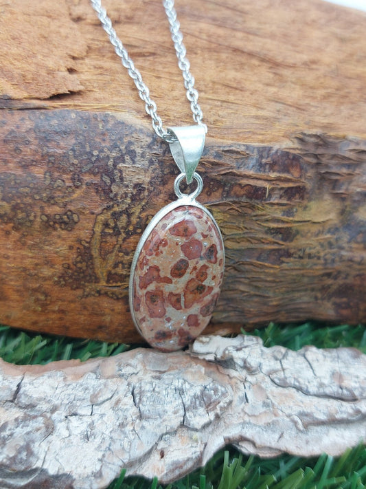 Leopard Skin Jasper Crystal Silver Plated Necklace