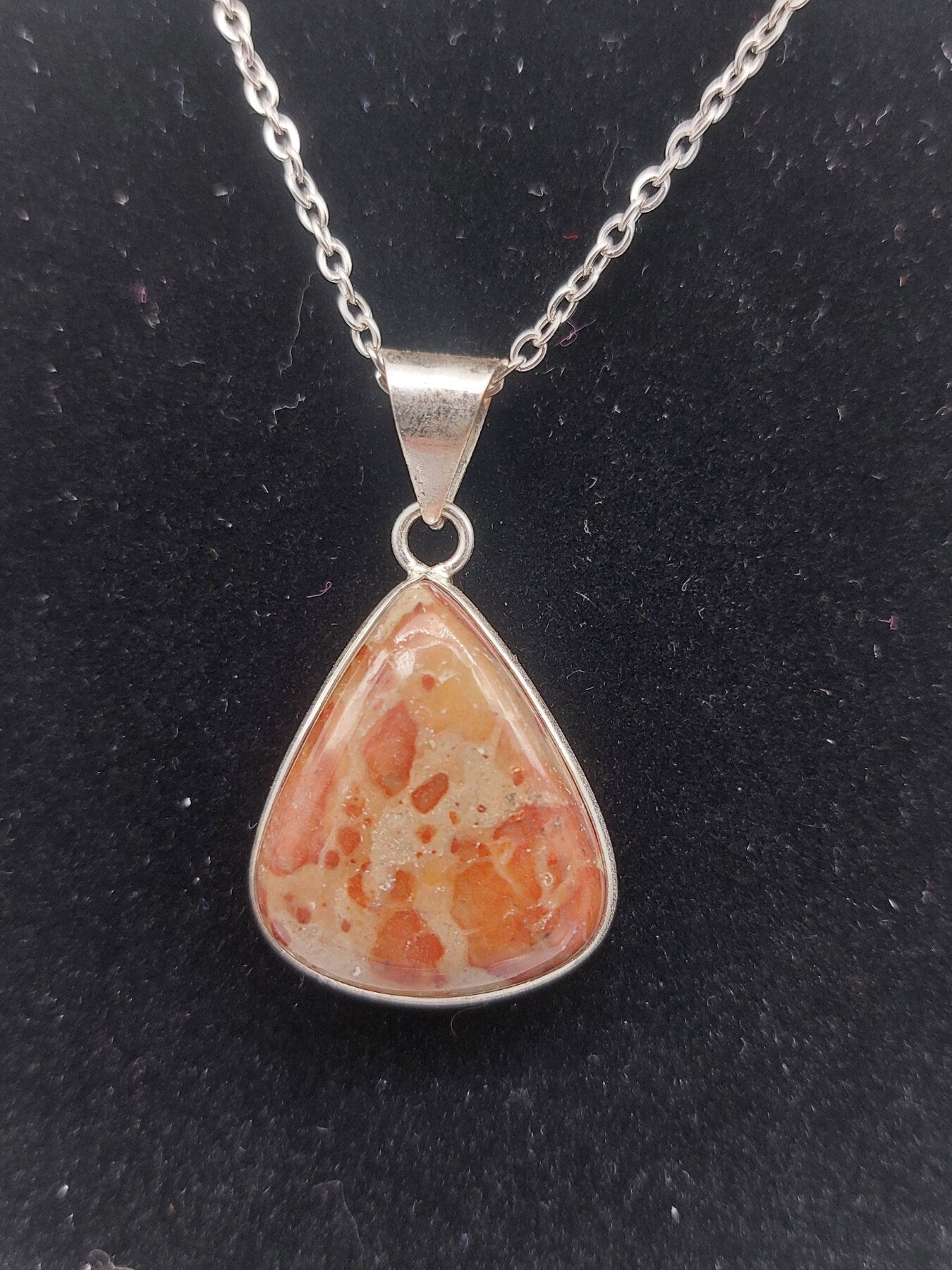 Leopard Skin Jasper Silver Plated Brass Pendant Cabochon Cut Healing Crystal