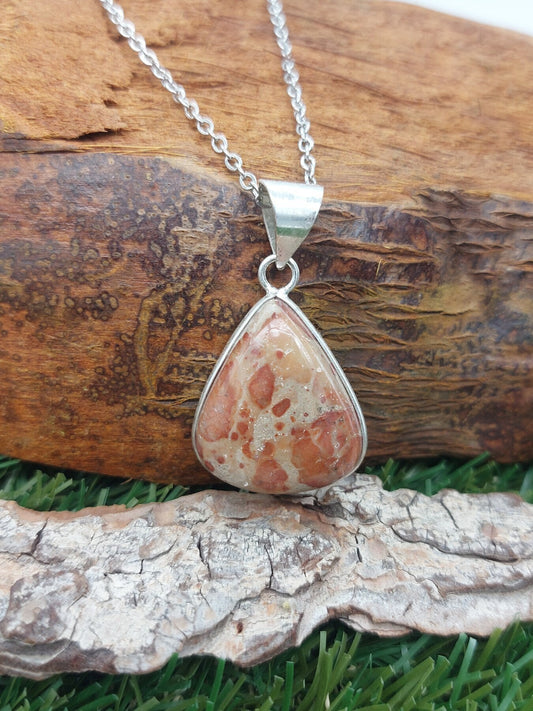 Leopard Skin Jasper Silver Plated Brass Pendant Cabochon Cut Healing Crystal