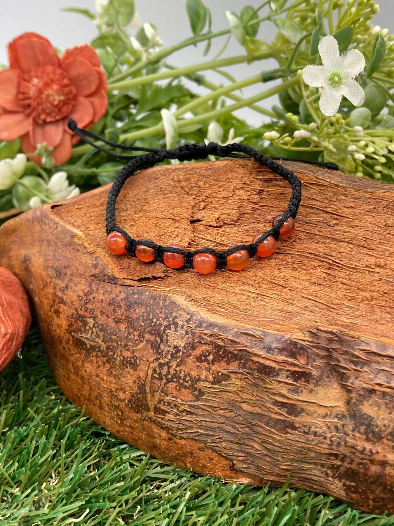 Carnelian Crystal Beaded Macrame Bracelet