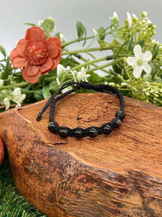 Golden Sheen Obsidian Beaded Macrame Bracelet