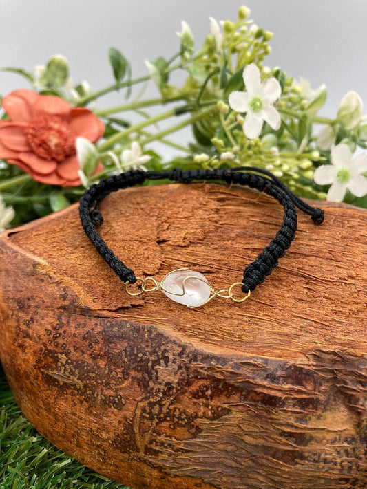 Clear Quartz Crystal Macrame Bracelet with Gold Plated Wrap