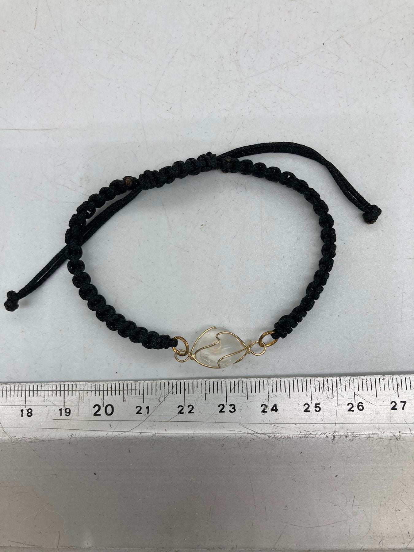 Clear Quartz Crystal Macrame Bracelet with Gold Plated Wrap