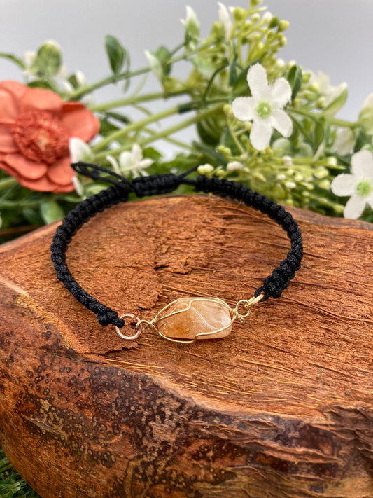 Citrine Crystal Macrame Bracelet with Gold Plated Wrap