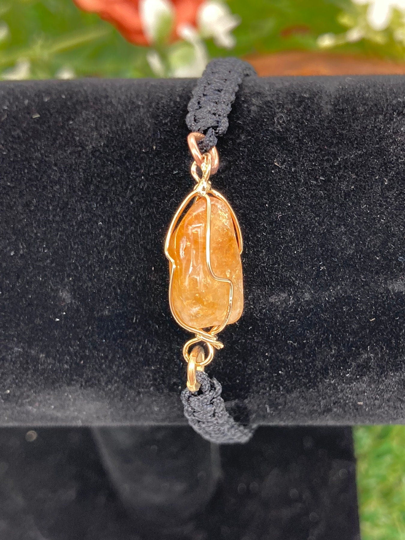 Citrine Crystal Macrame Bracelet with Gold Plated Wrap