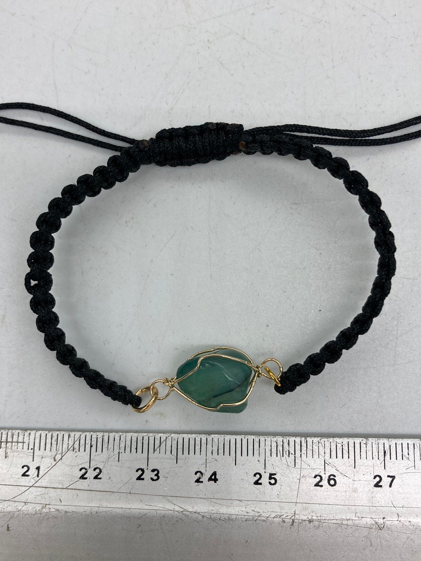 Green Agate Crystal Macrame Bracelet with Gold Pated Wrap