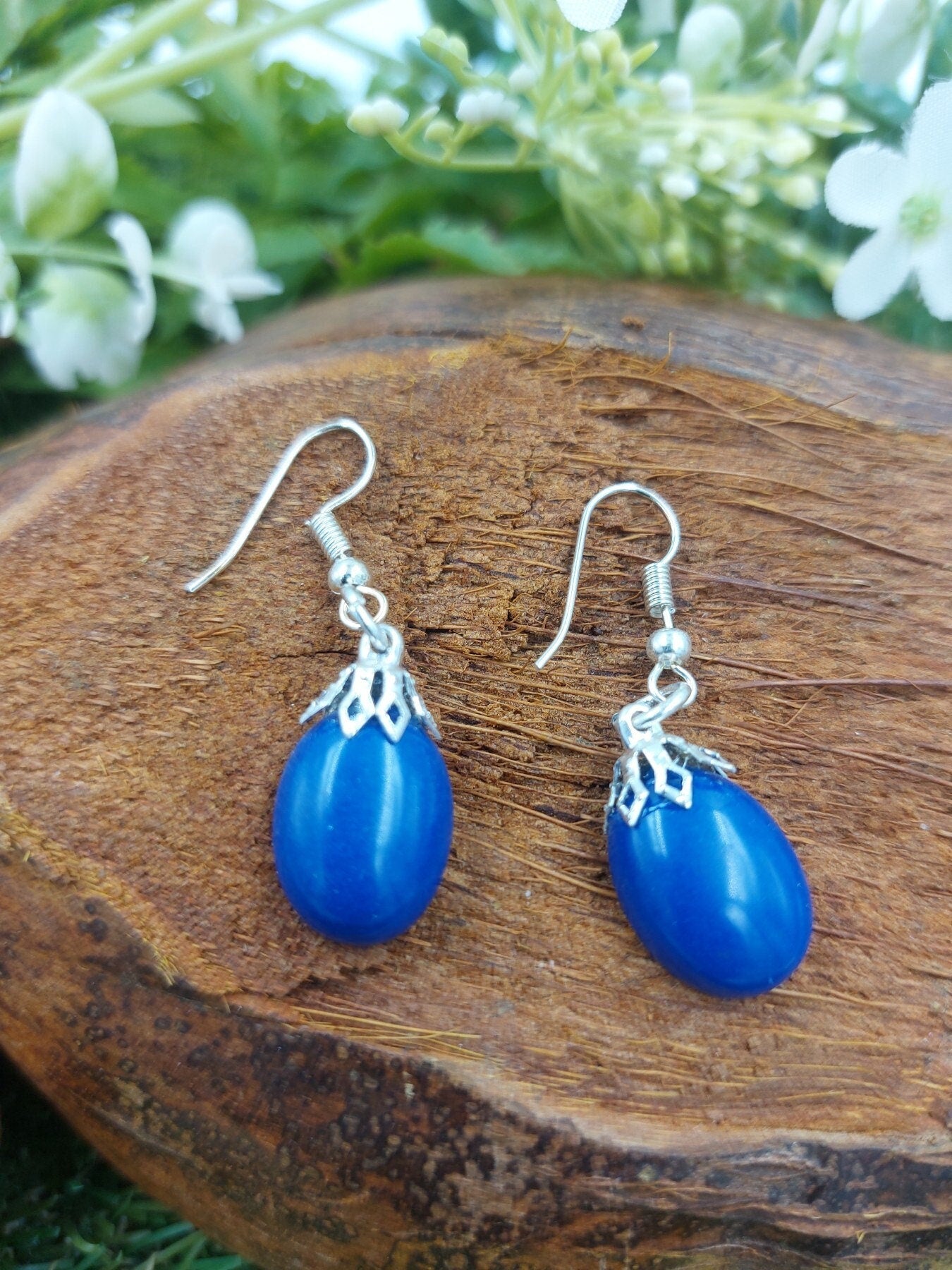 Lapis Lazuli Cabochon Crystal Earrings Handmade
