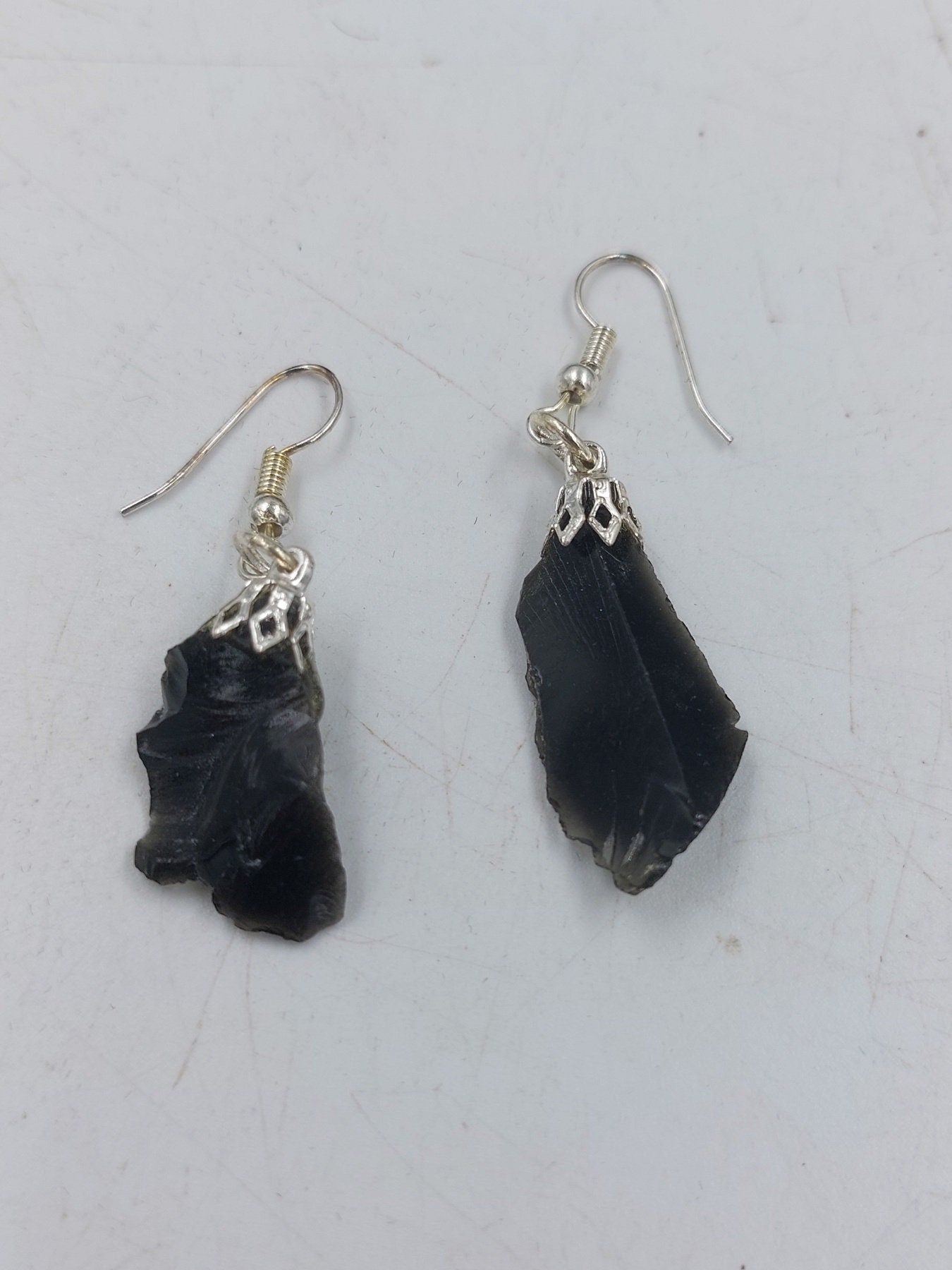 Black Obsidian Rough Crystal Earrings Handmade
