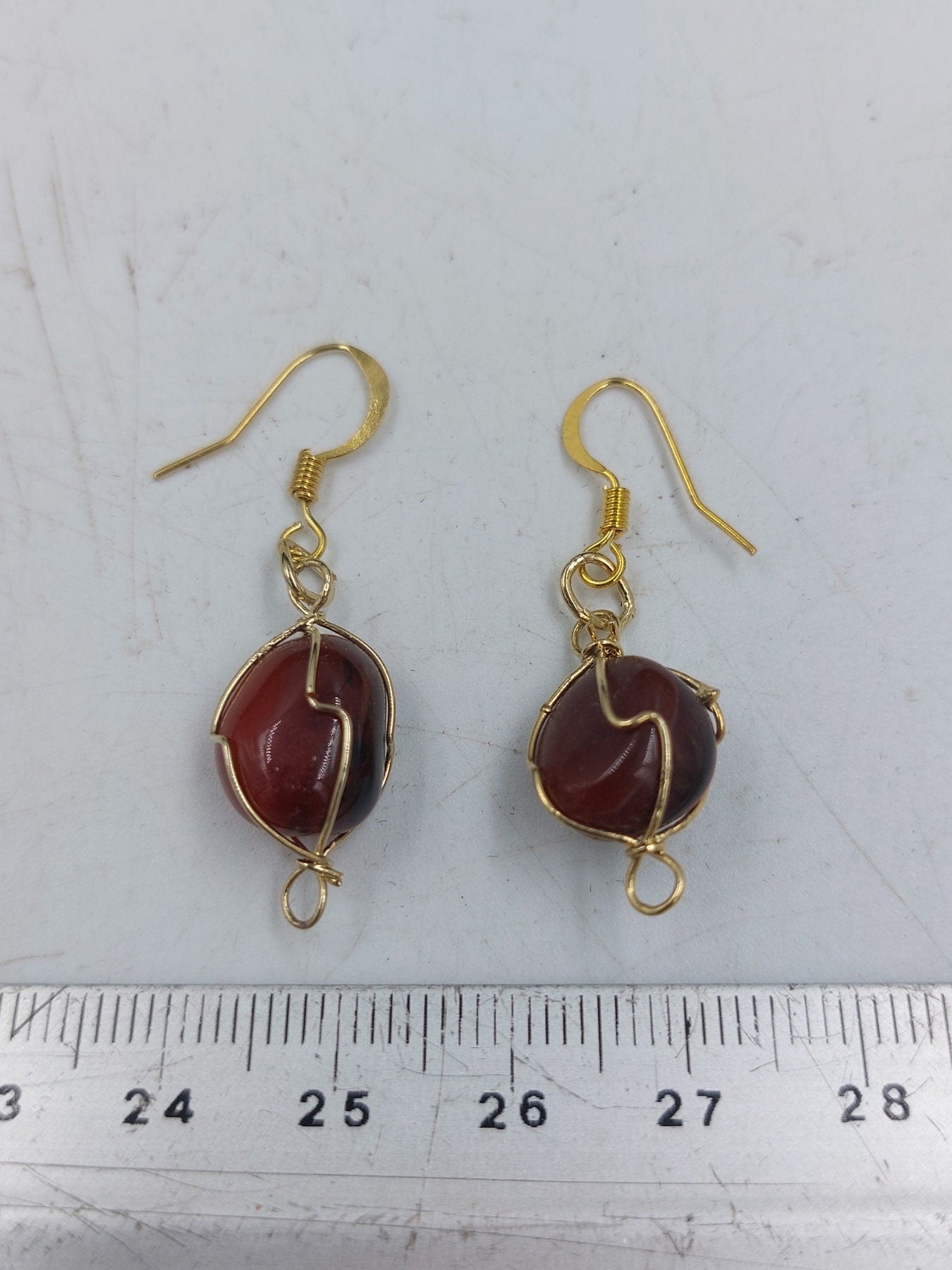 Carnelian Crystal Earrings Gold Plated Handmade