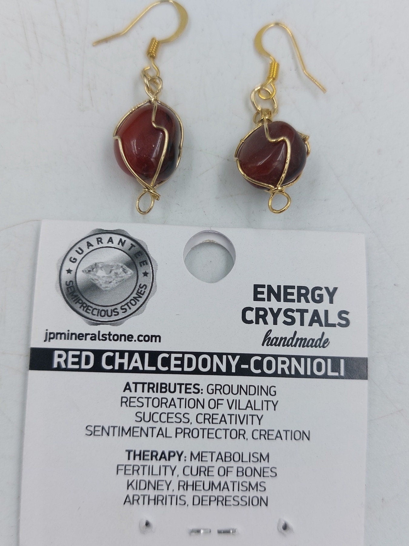 Carnelian Crystal Earrings Gold Plated Handmade