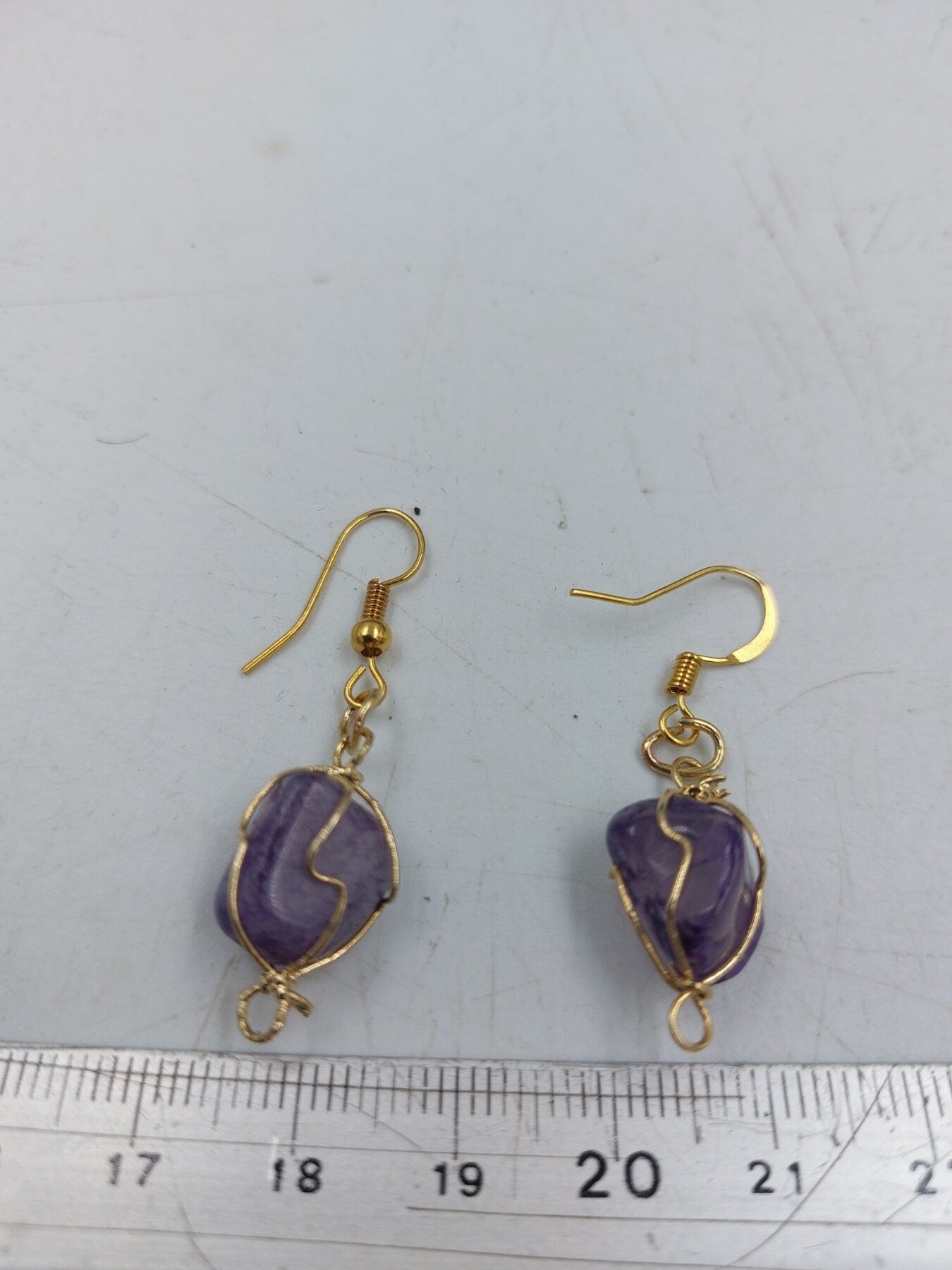 Purple Agate Crystal Earrings Gold Plated Handmade