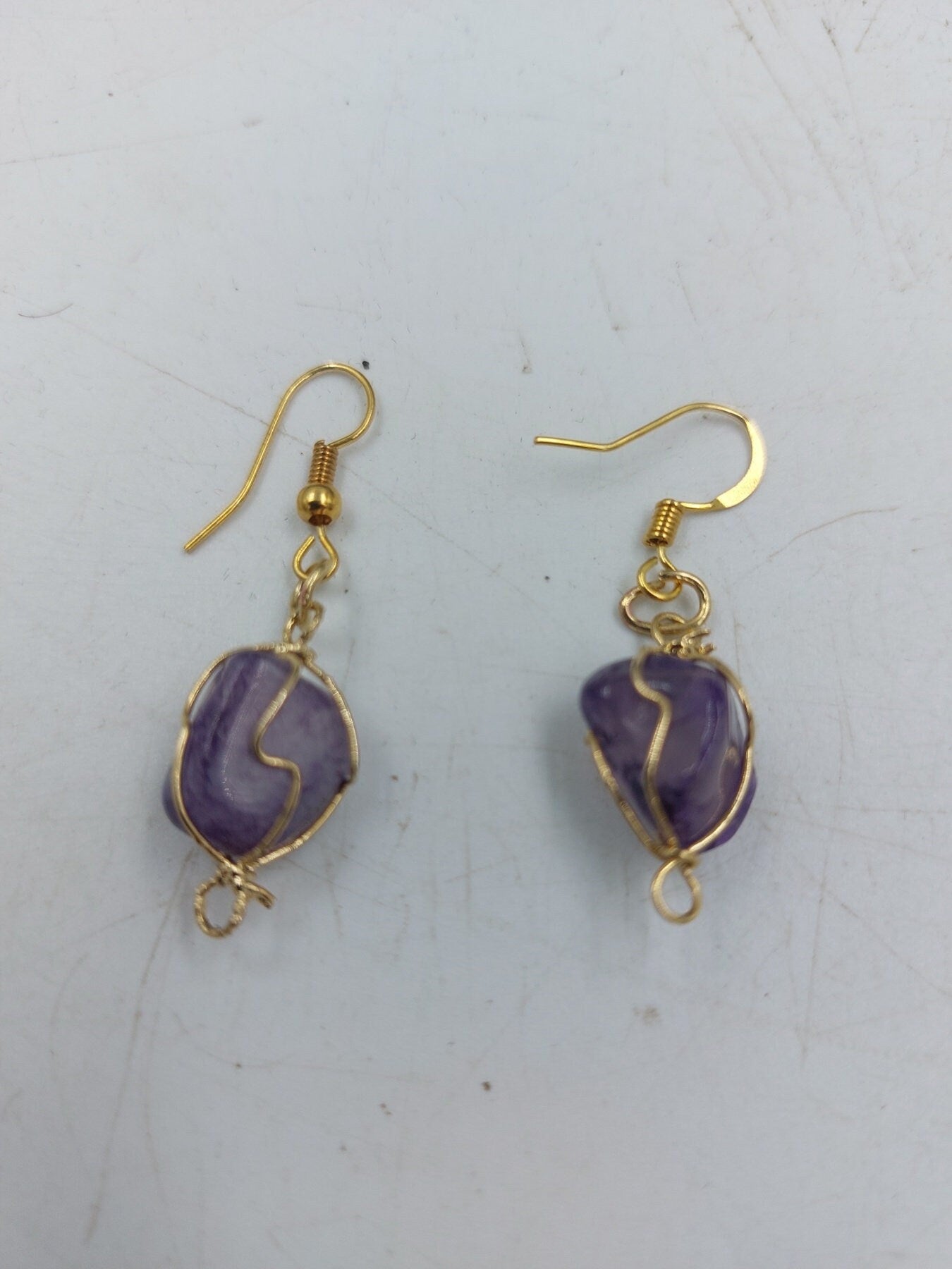 Purple Agate Crystal Earrings Gold Plated Handmade
