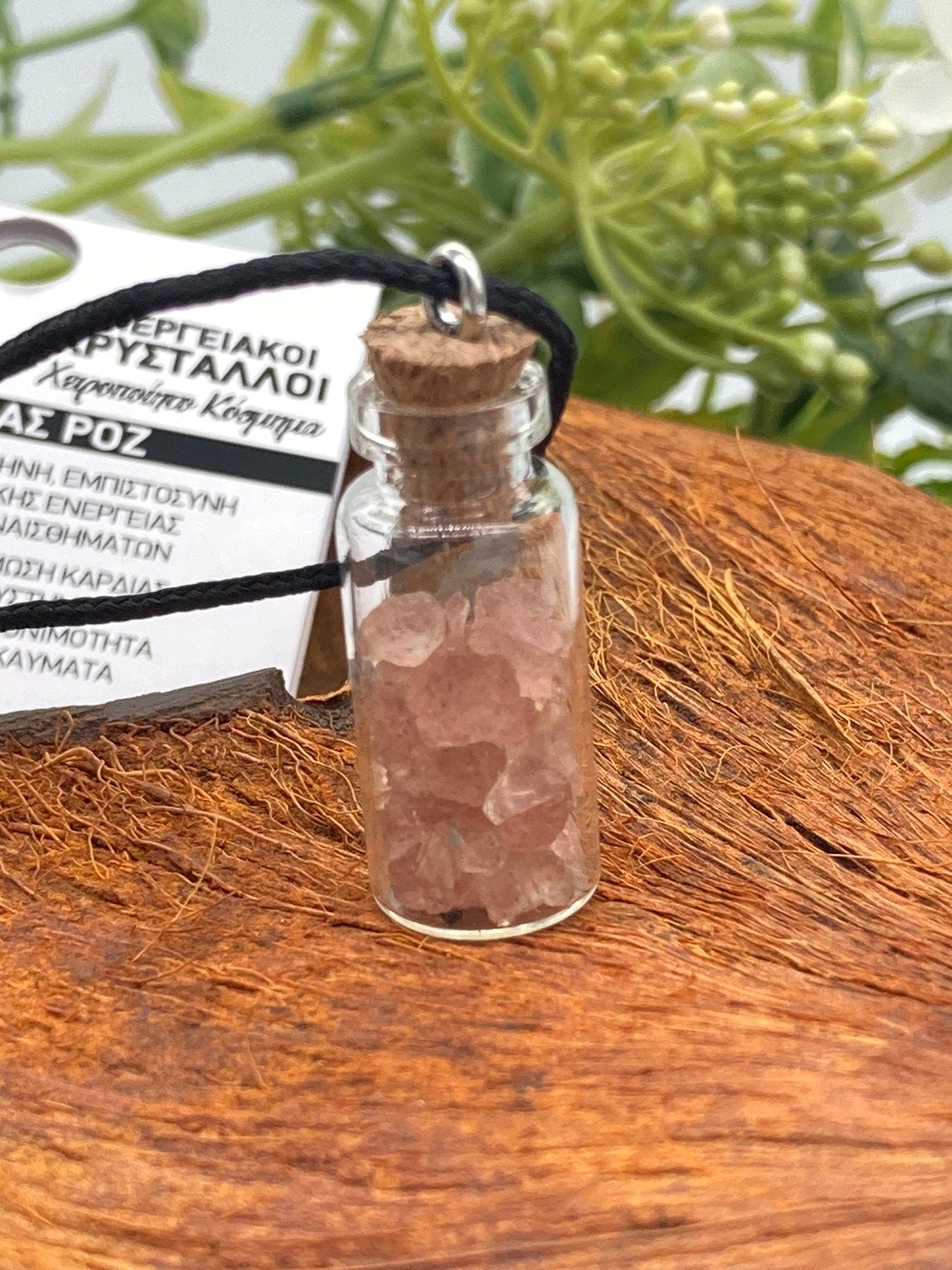 Rose Quartz Crystal Chips Bottle Necklace