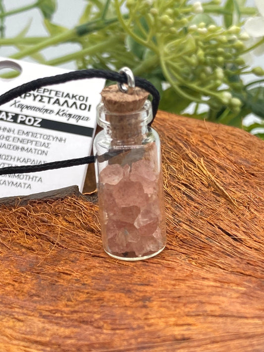 Rose Quartz Crystal Chips Bottle Necklace