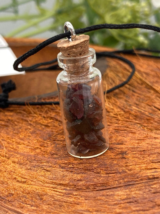 Red Garnet Crystal Chips Bottle Necklace