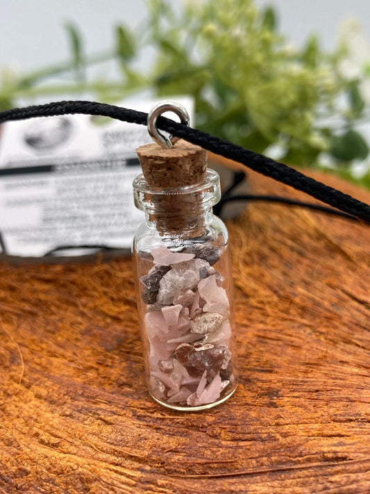 Rhodonite Crystal Chips Bottle Necklace