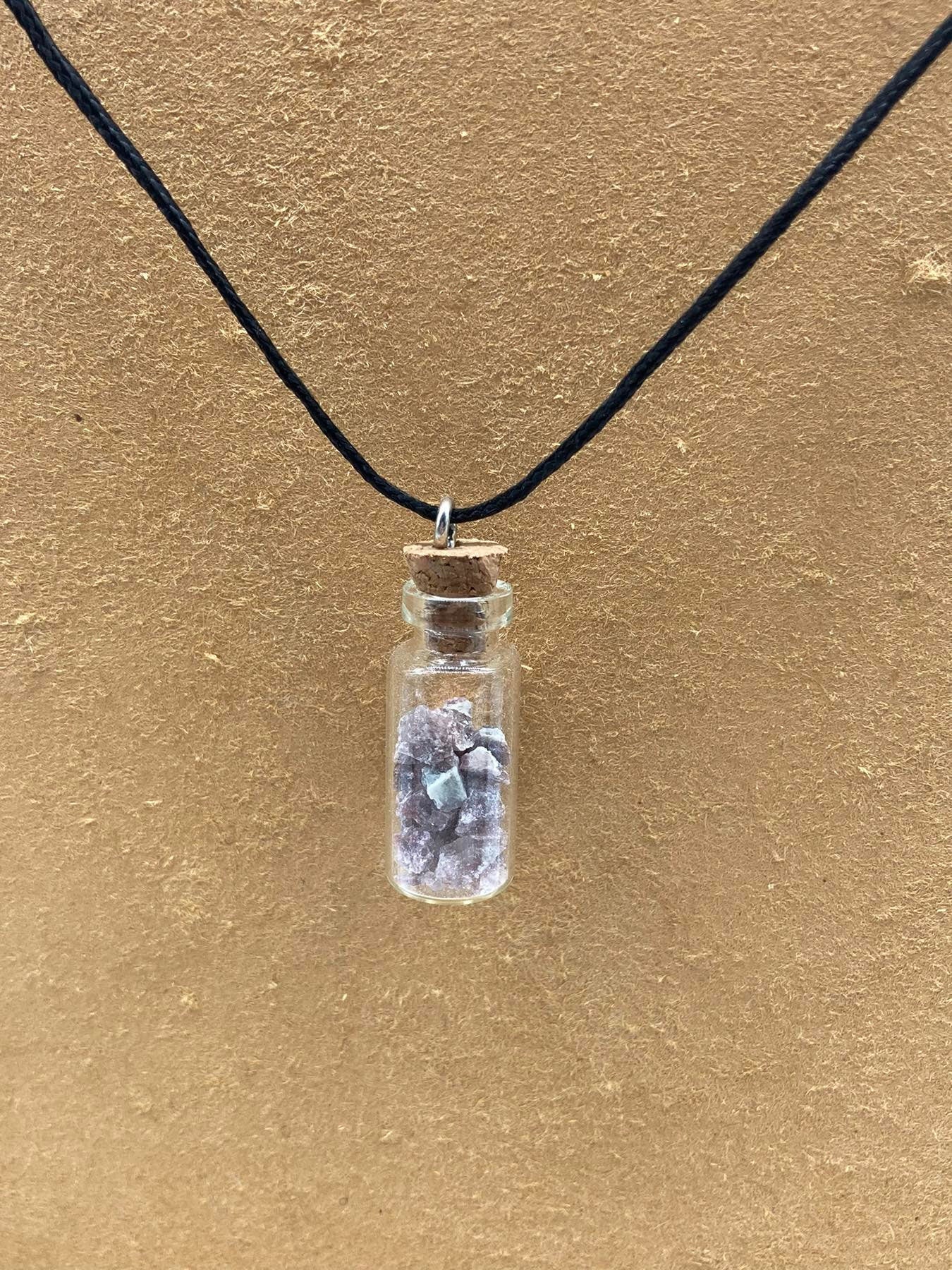 Pink Tourmaline with Lepidolite Crystal Chips Bottle Necklace
