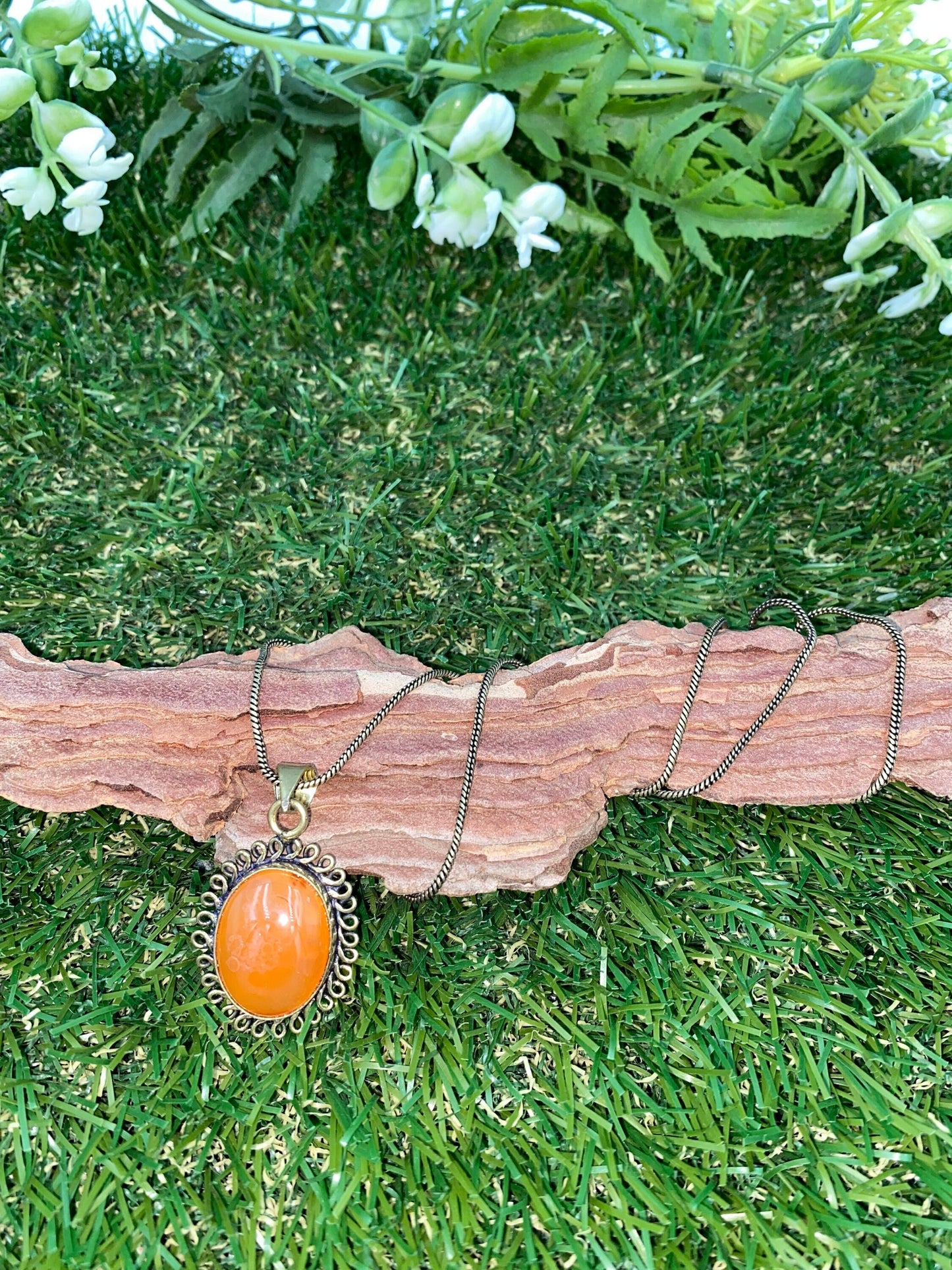 Carnelian Crystal Brass Necklace