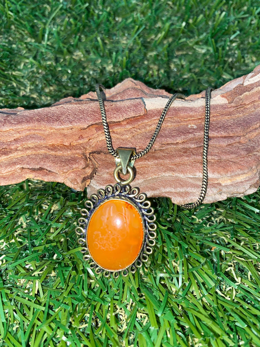 Carnelian Crystal Brass Necklace