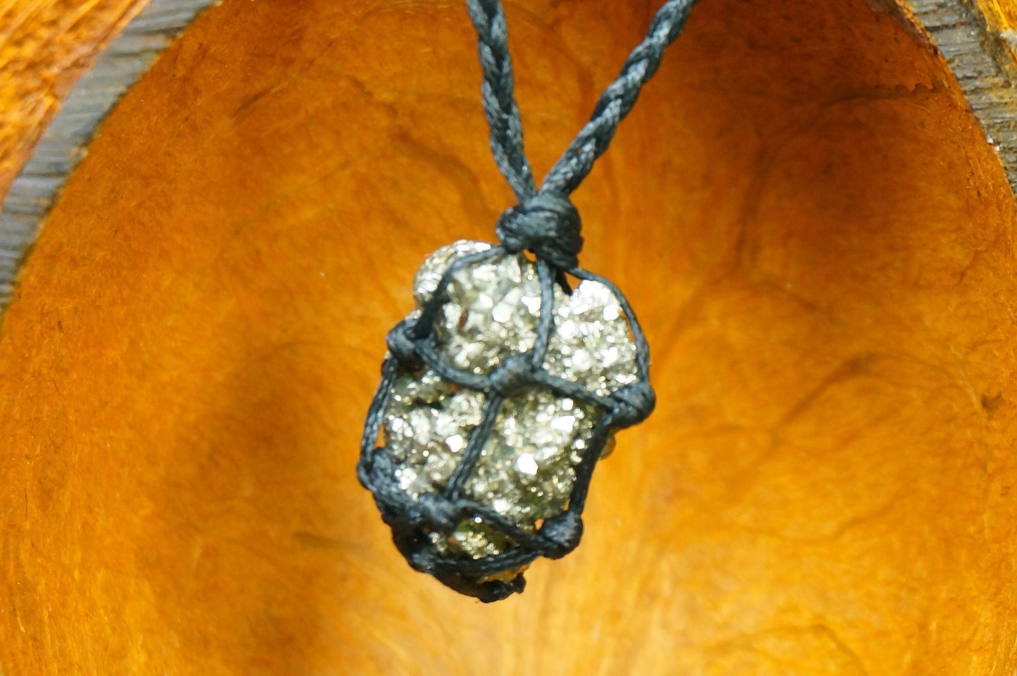 Pyrite Crystal Makrame Wrapped Necklace