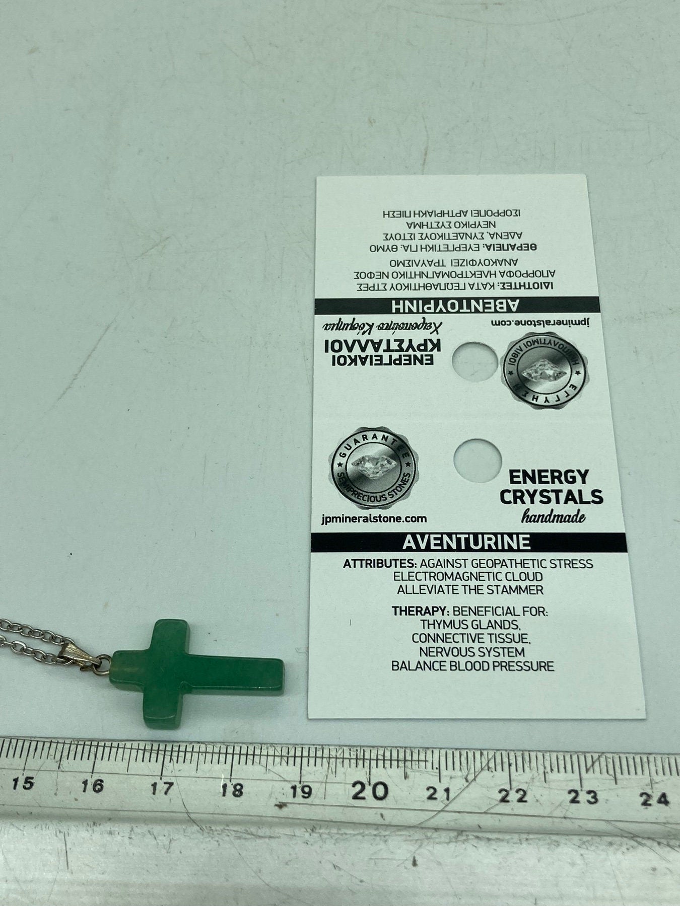 Green Aventurine Crystal Cross Sterling Steel Necklace