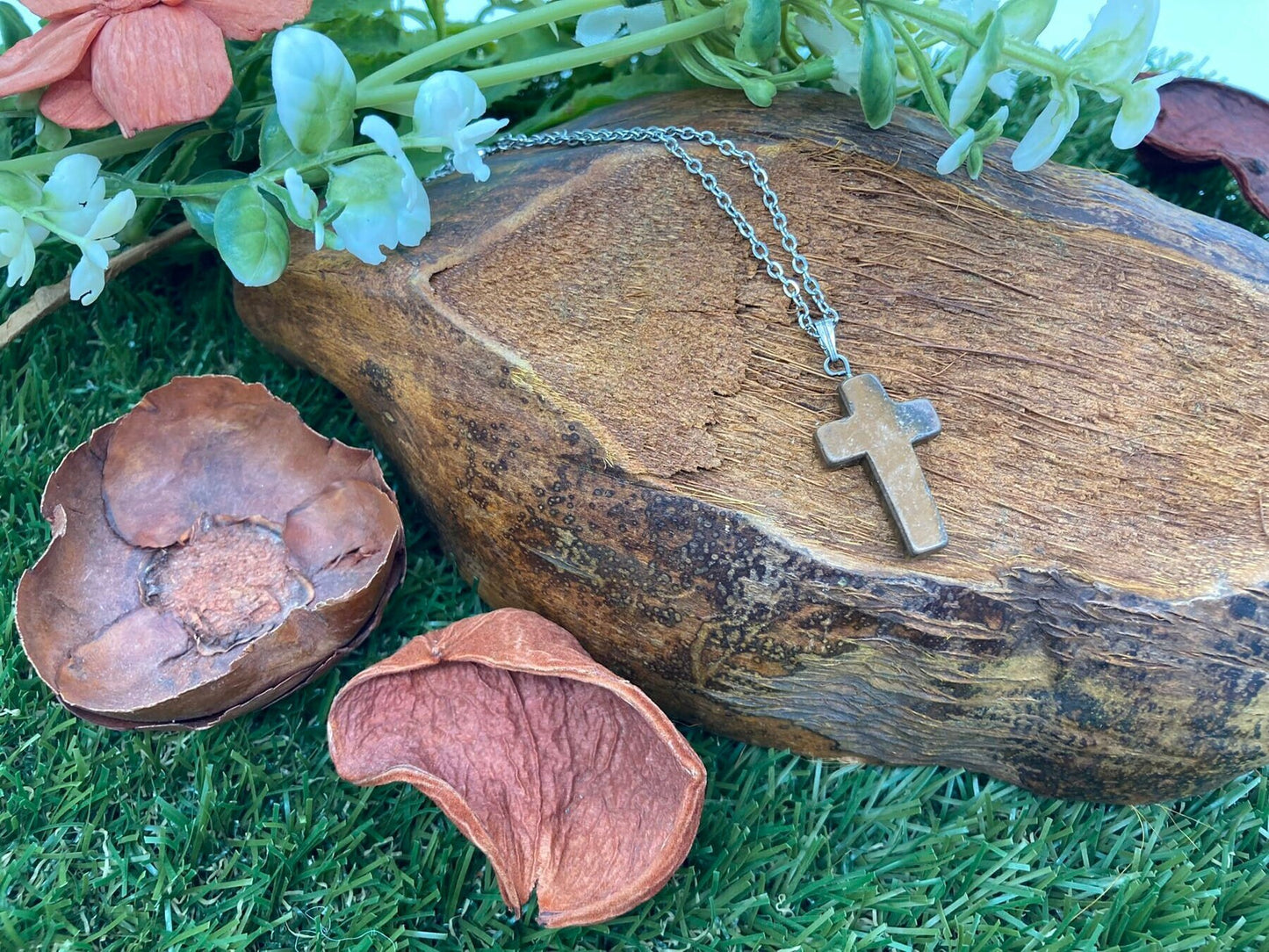 Tiger's Eye Crystal Cross Sterling Steel Necklace