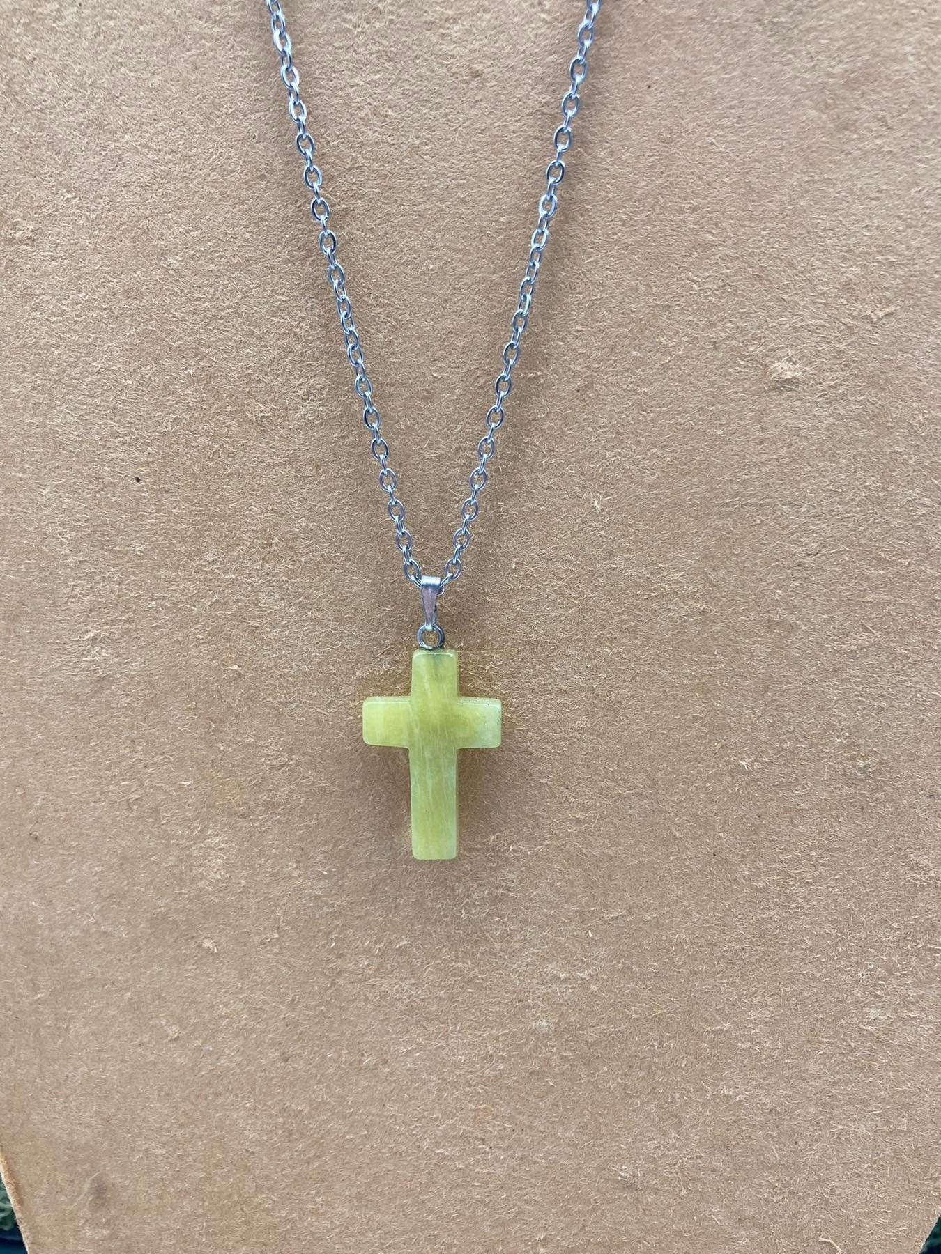 Jade Crystal Cross Sterling Steel Necklace