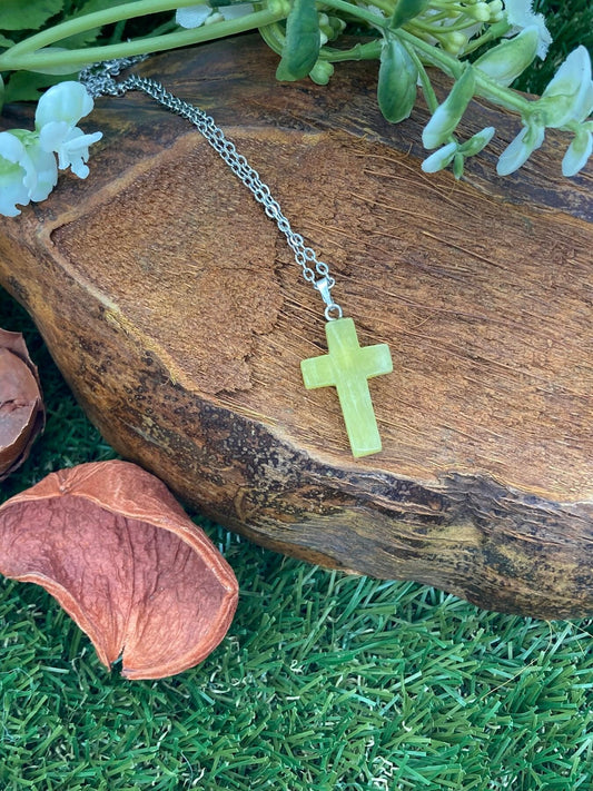 Jade Crystal Cross Sterling Steel Necklace