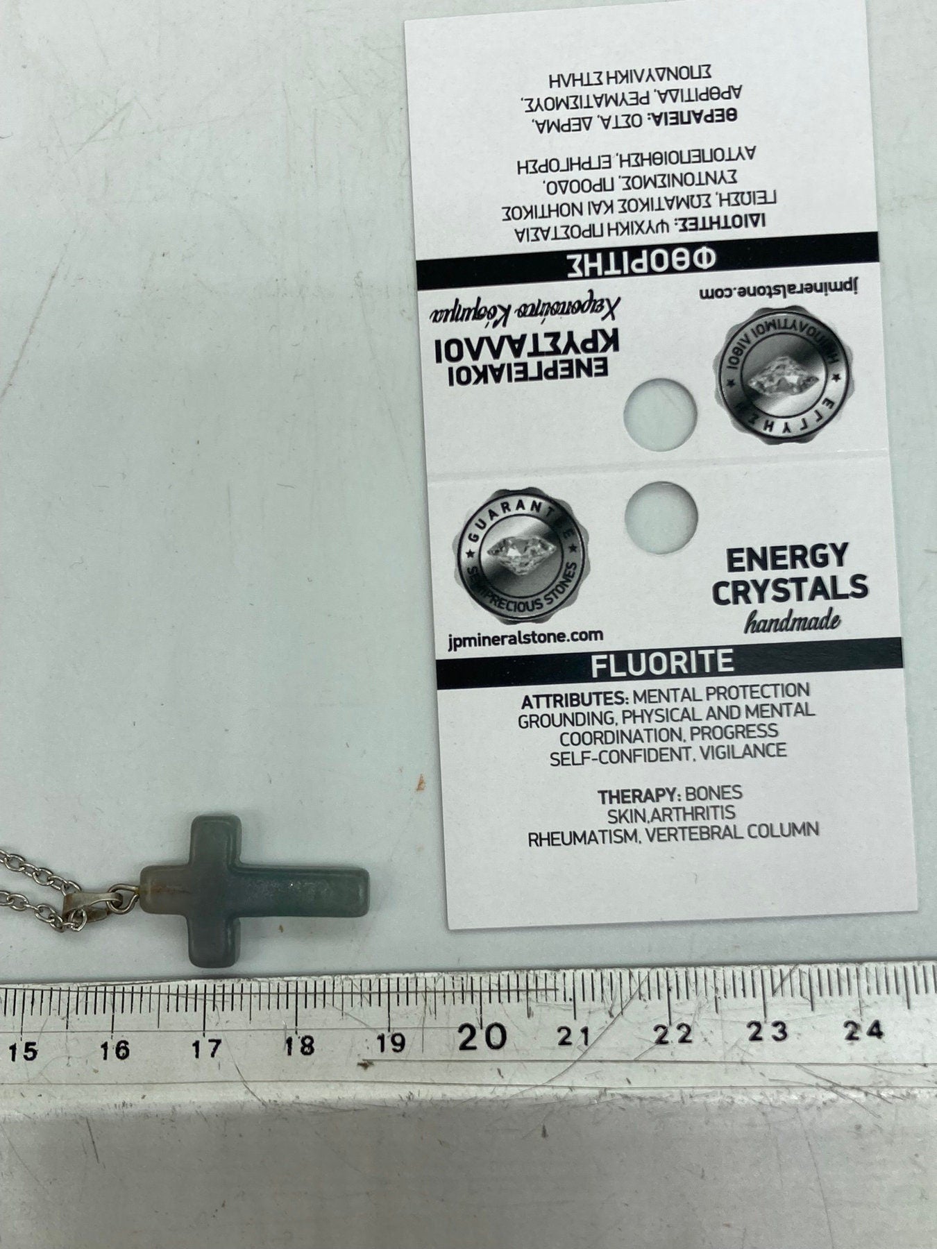 Fluorite Crystal Cross Sterling Steel Necklace