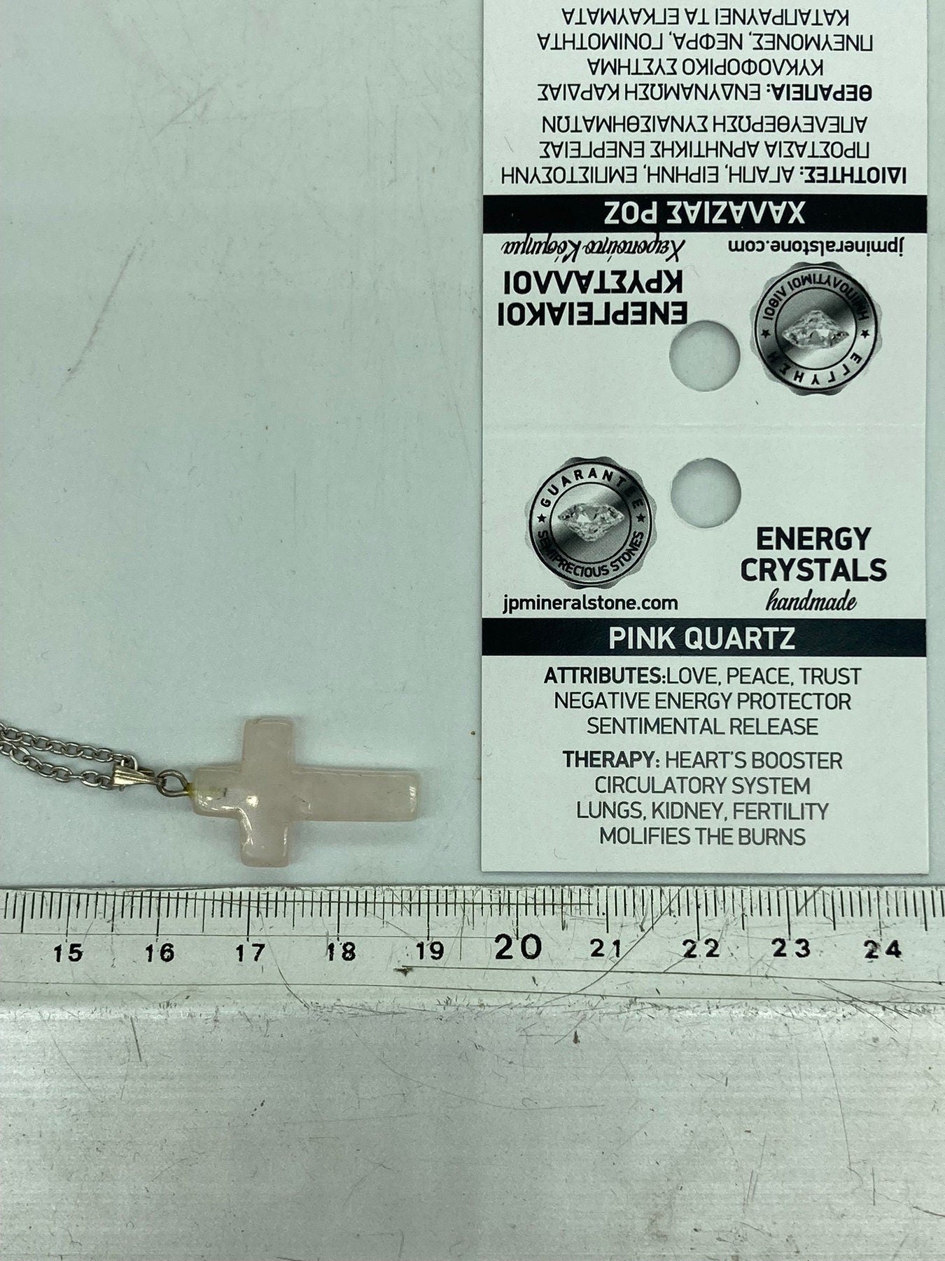 Rose Quartz Crystal Cross Sterling Steel Necklace