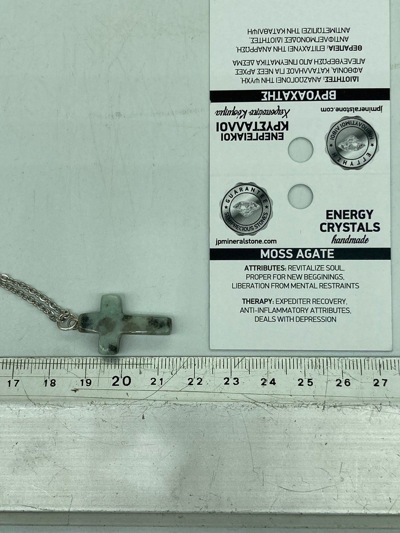 Moss Agate Crystal Cross Sterling Steel Necklace