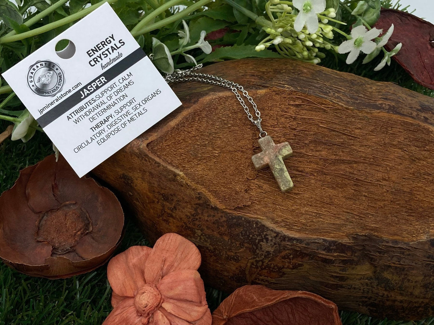 Unakite Jasper Crystal Cross Sterling Steel Necklace