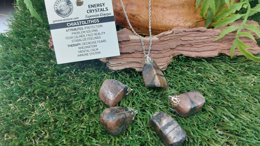 Natural Chiastolite Polished Crystal Necklace