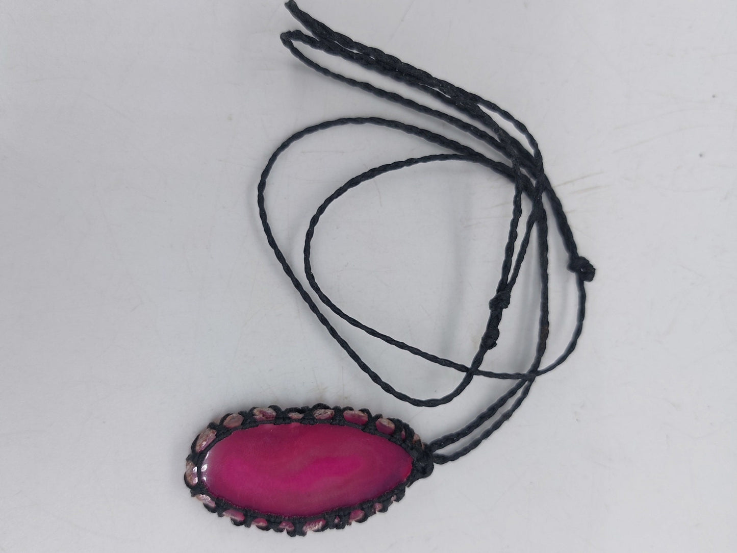 Pink Agate Crystal Macrame Necklace