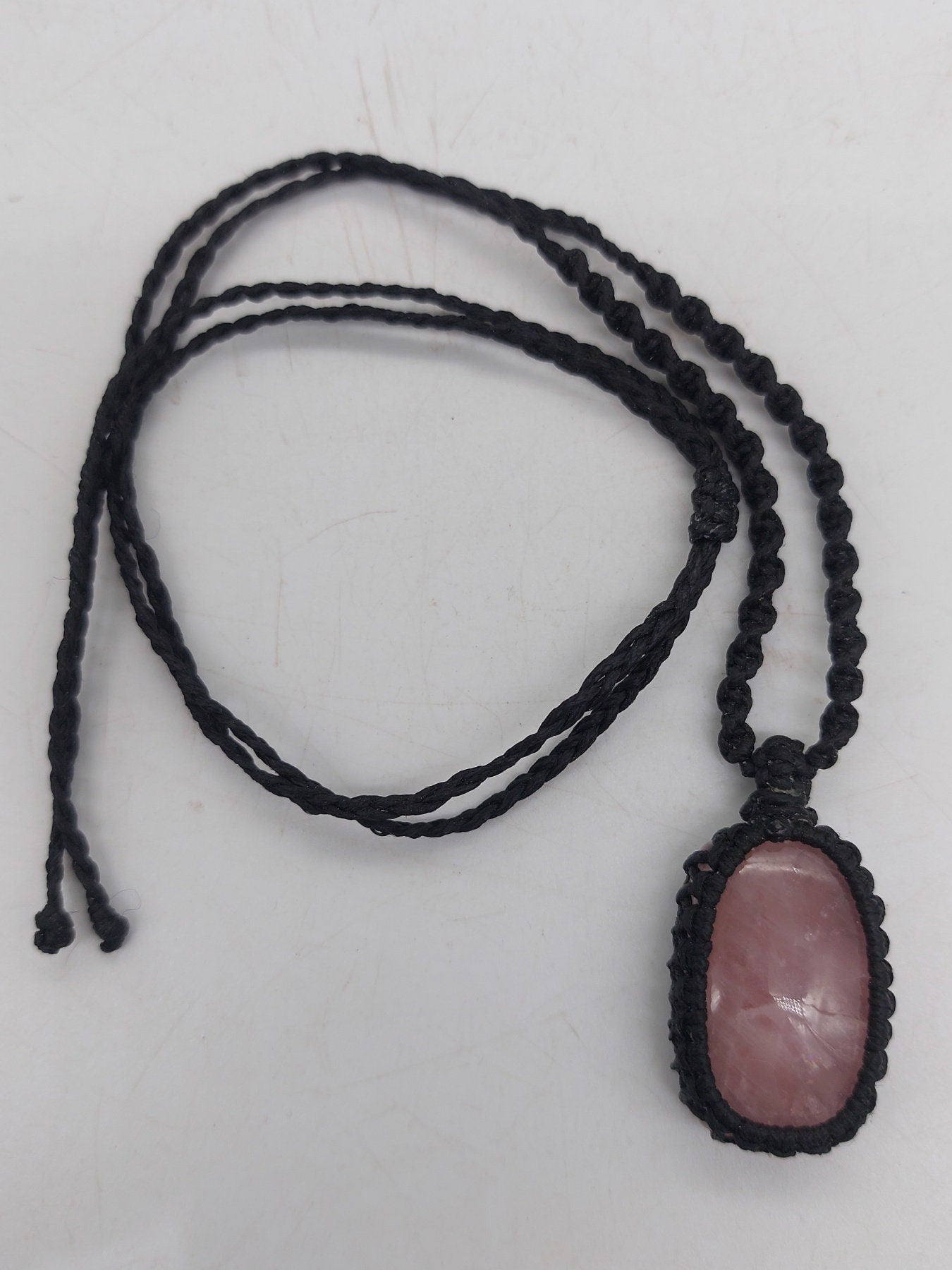 Rose Quartz Crystal Macrame Necklace