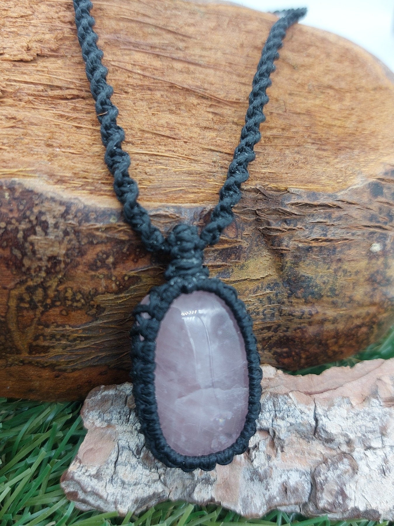 Rose Quartz Crystal Macrame Necklace