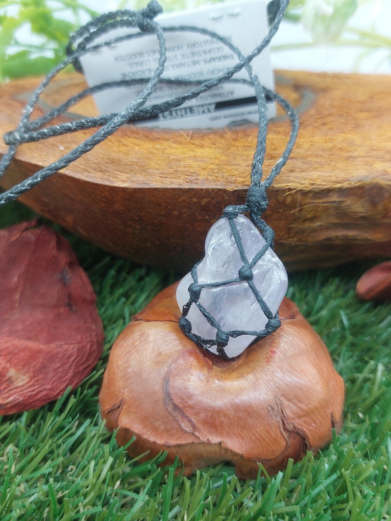 Amethyst Polished Crystal Macrame Necklace