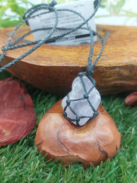 Amethyst Polished Crystal Macrame Necklace