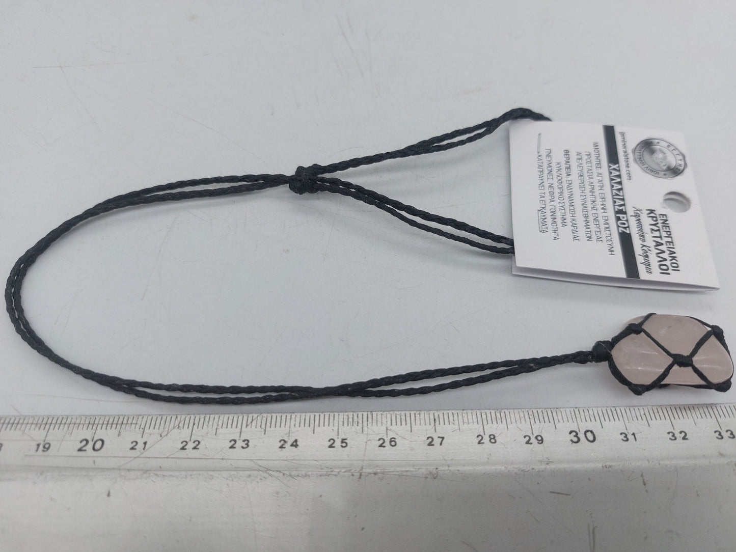 Makramee-Halskette aus poliertem Rosenquarz-Kristall