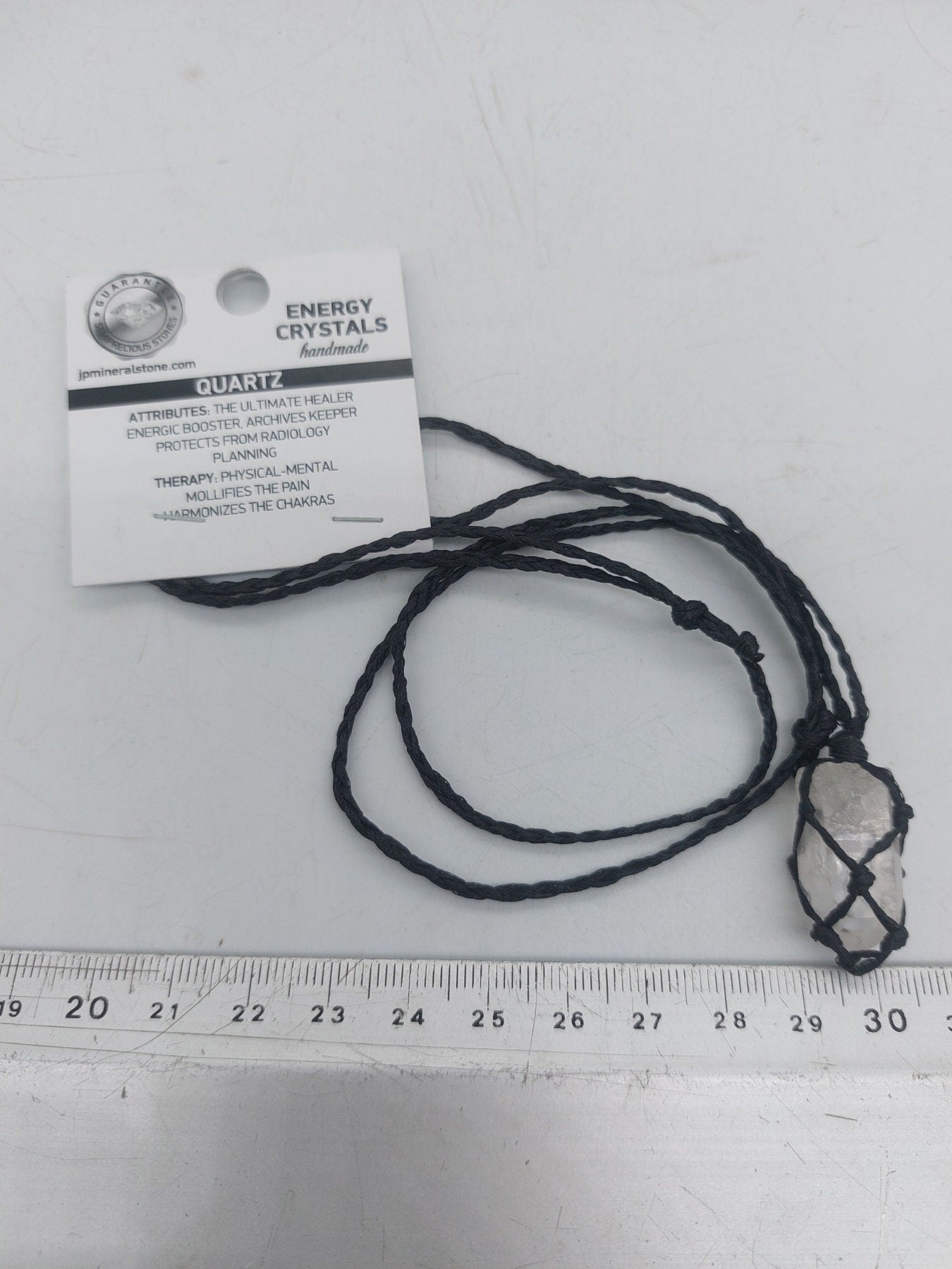 Κολιέ μακραμέ από φυσικό διαυγές κρύσταλλο χαλαζία