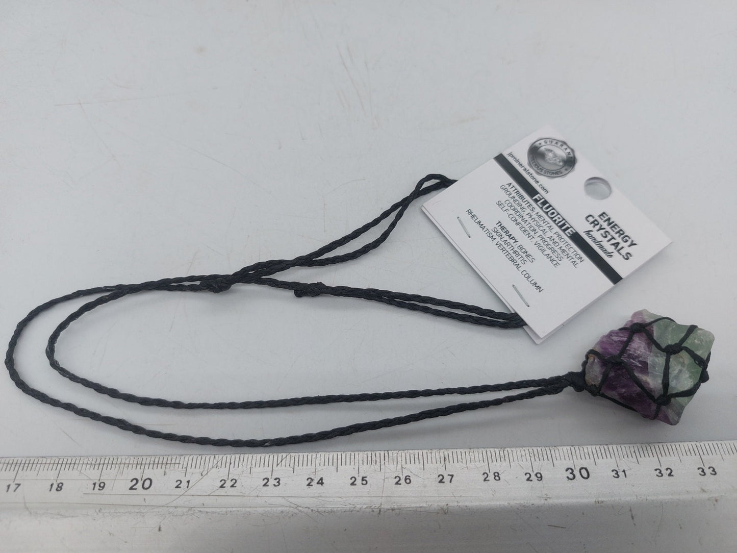 Fluorit Rohkristall Makramee Halskette