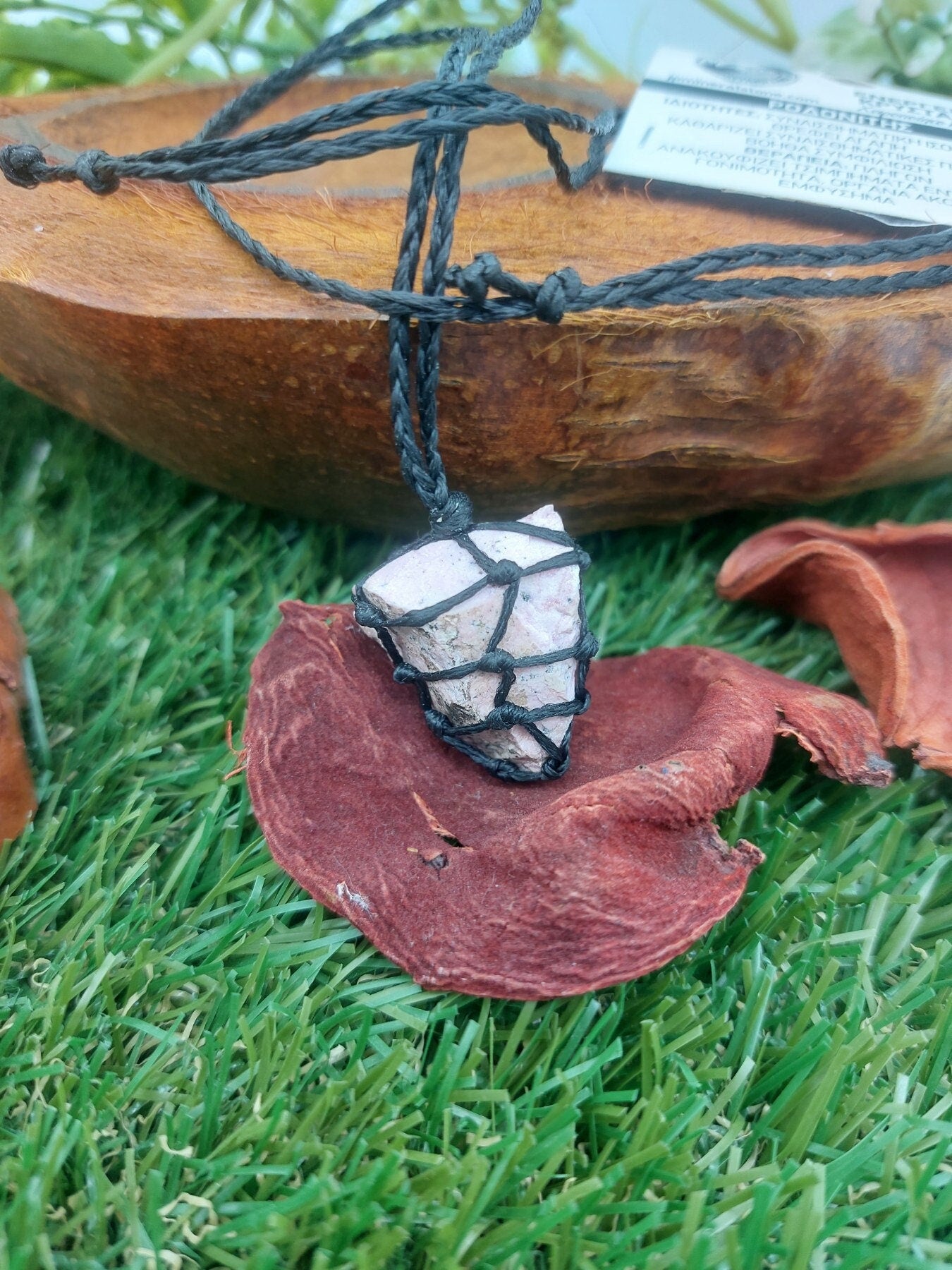 Rhodonite Rough Crystal Macrame Necklace