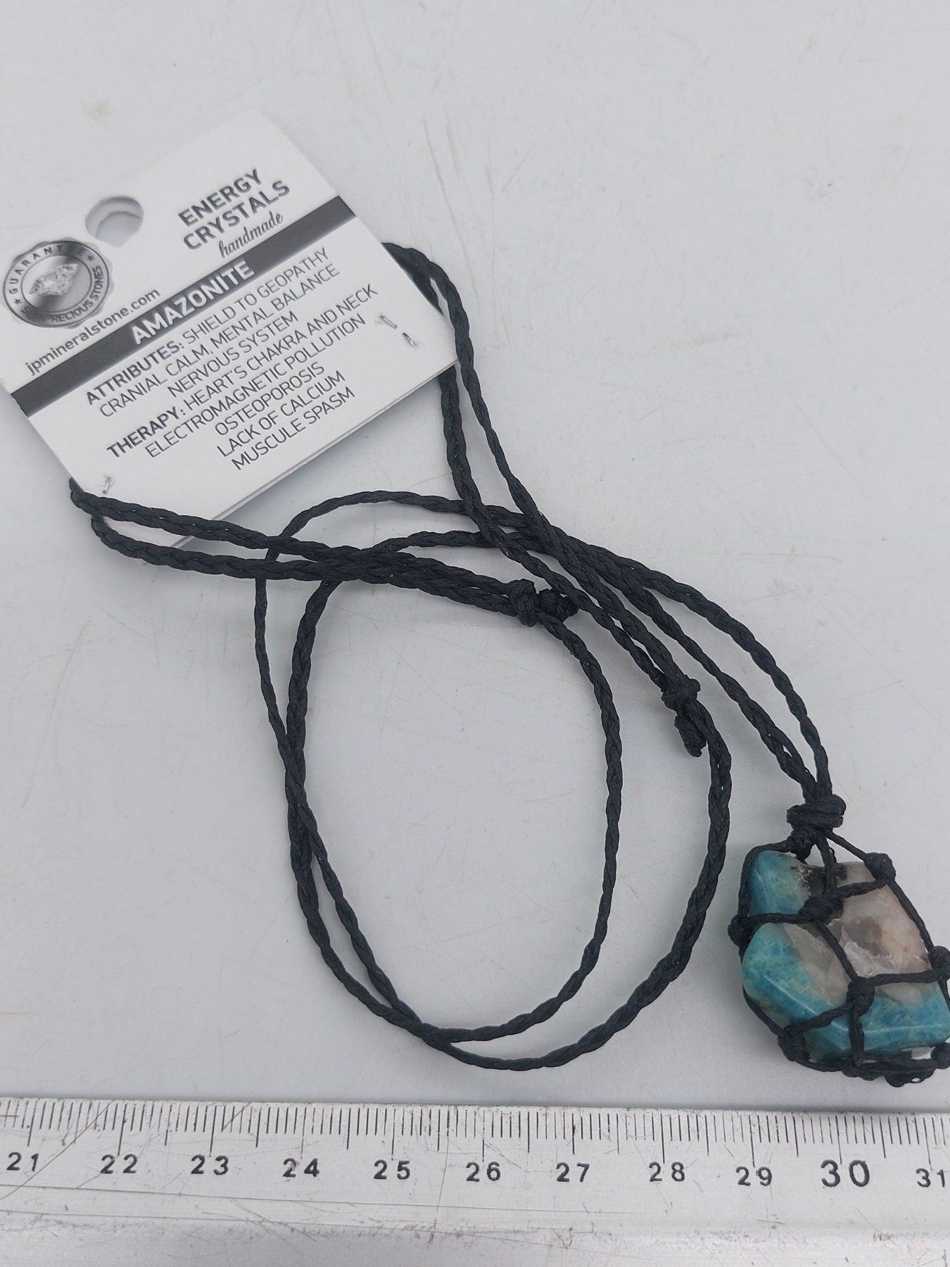 Amazonite Polished Crystal Macrame Necklace