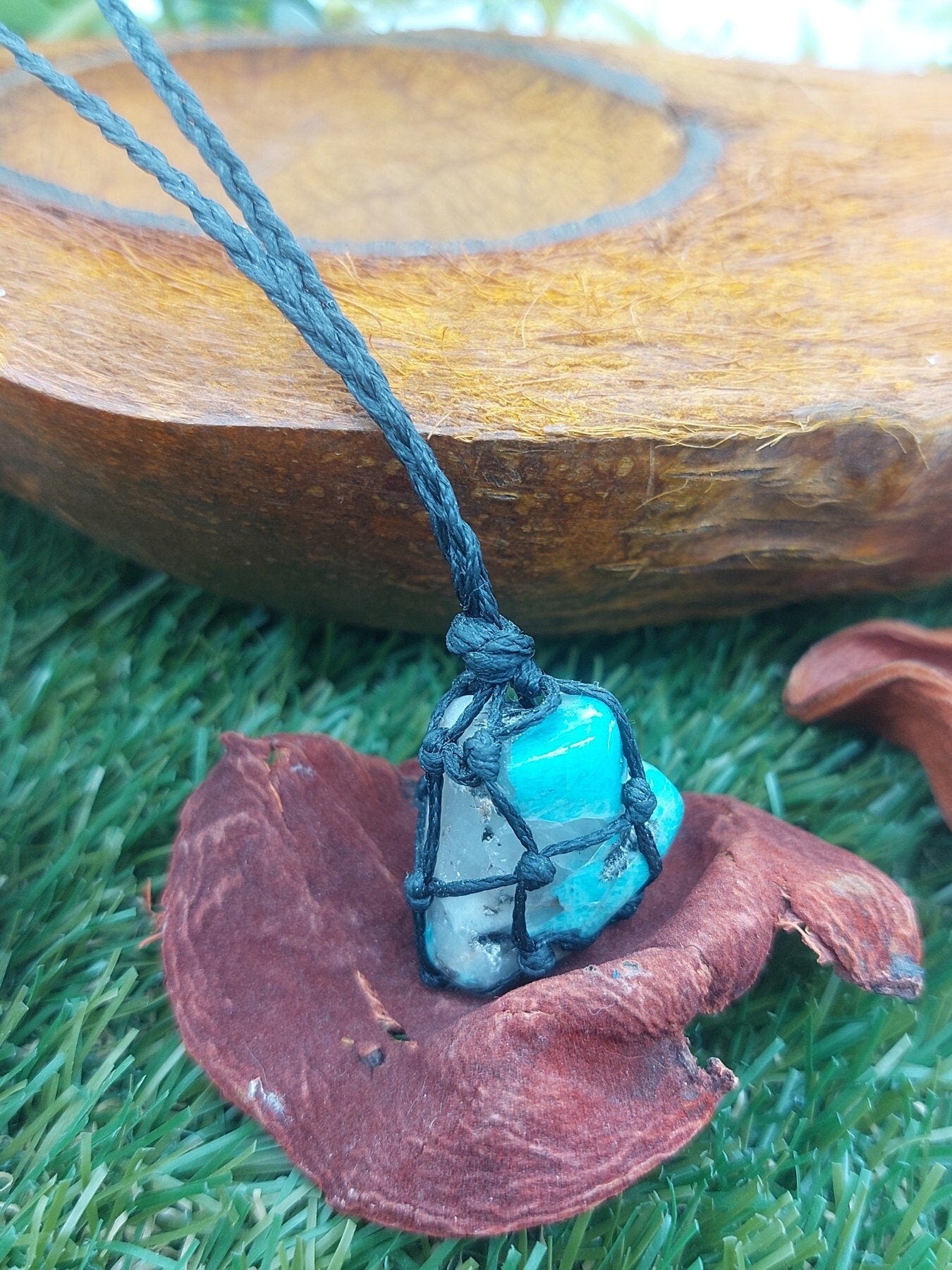 Amazonite Polished Crystal Macrame Necklace