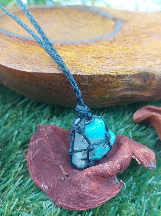 Amazonite Polished Crystal Macrame Necklace