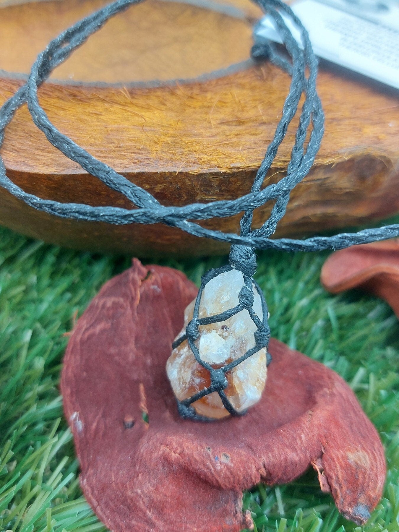 Natural Citrine Rough Point Mineral Stone Brazilian Crystal Healing Makrame Wrapped Necklace Protection Gift Accessories